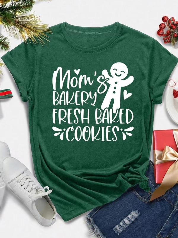 Women's Christmas Gnome & Letter Print Round Neck Tee, Casual Short Sleeve Crew Neck T-Shirt for All Seasons, Fashion...