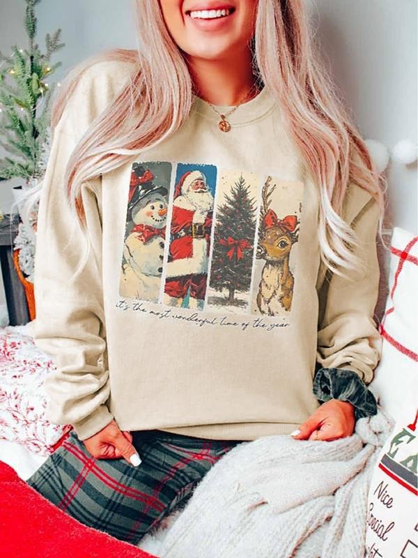 Women's Christmas Graphic Print Drop Shoulder Sweatshirt, Casual Long Sleeve Round Neck Pullover for Daily Wear, Ladies...
