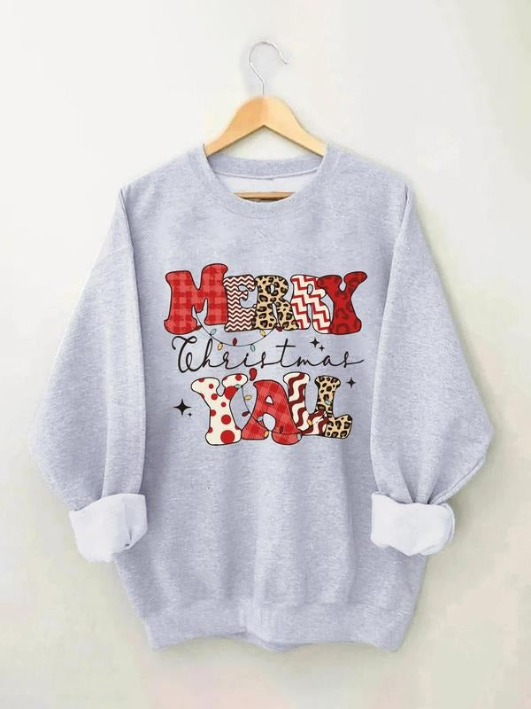 Women's Christmas Letter Print Drop Shoulder Sweatshirt, Casual Long Sleeve Round Neck Pullover for Daily Wear, Ladies...