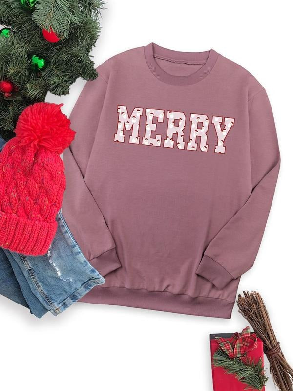 Letter Print Drop Shoulder Casual Long Sleeve Round Neck Fall & Winter Clothes Daily T-Shirts, Hoodie, Sweatshirt
