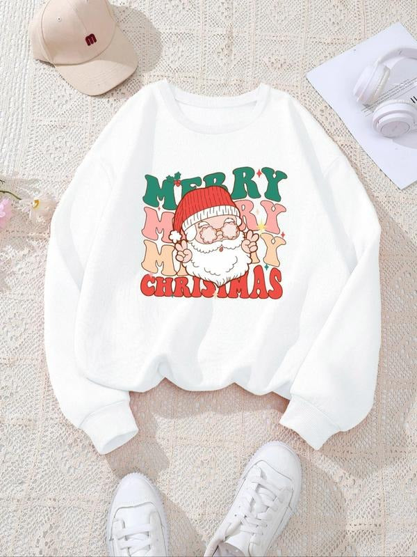 Women's Christmas Letter Print Drop Shoulder Sweatshirt, Casual Long Sleeve Round Neck Pullover for Fall & Winter, Ladies...