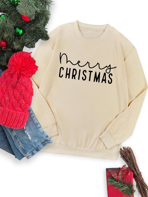 Letter Print Drop Shoulder Casual Long Sleeve Round Neck Fall & Winter Clothes Daily Wearstyle{N002}2 T-Shirts, Hoodie, Sweatshirt