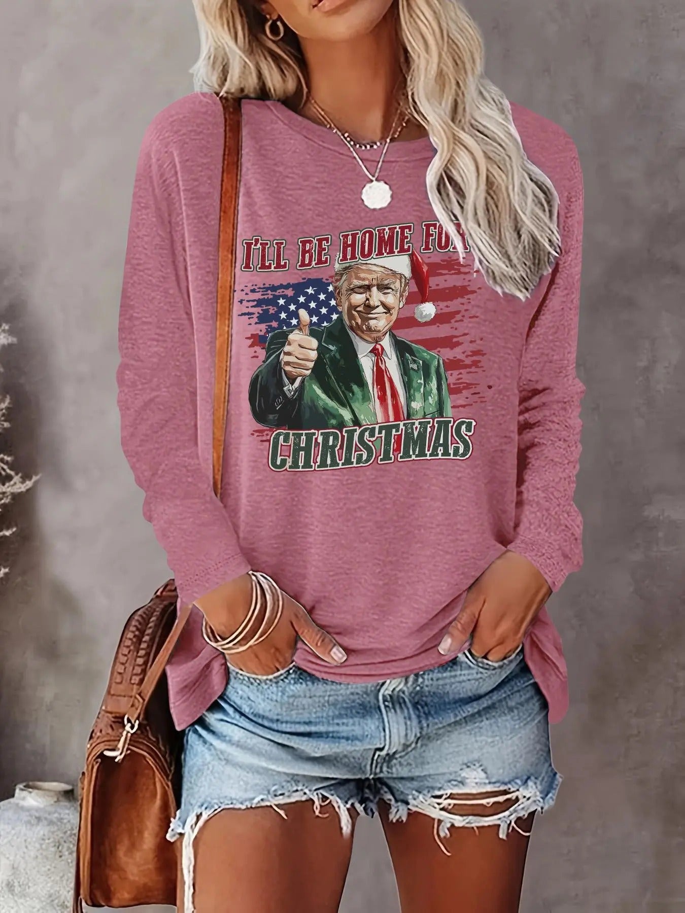 Women's Christmas Letter Print Round Neck Sweatshirt, Casual Long Sleeve Crew Neck Pullover for Fall & Winter, Women's...