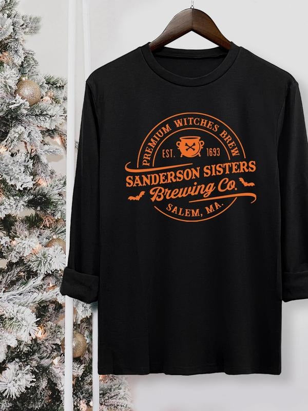 Women's Christmas Letter Print Round Neck Tee, Casual Long Sleeve Crew Neck T-shirt for Fall & Winter, Women's Top for...