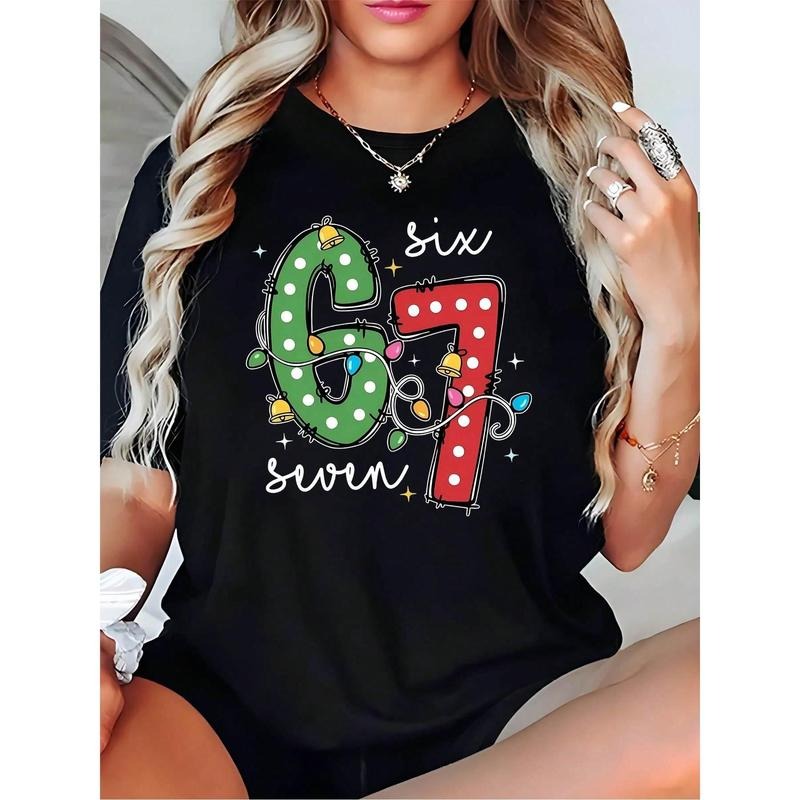 Women's Christmas Lights 67 Six Seven Printed Fashion T-Shirt Black Holiday Party Wear Hoodie, Sweatshirt | HypeCrazeTee.com