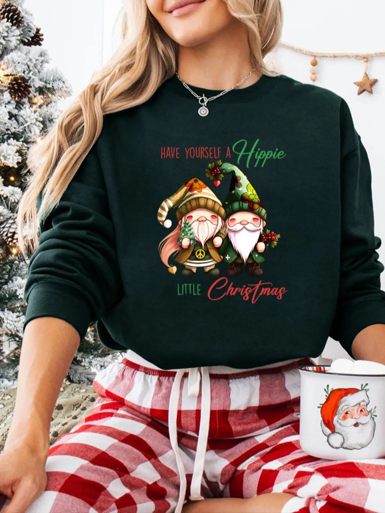 Women's Christmas Print Drop Shoulder Sweatshirt, Casual Letter Print Long Sleeve Round Neck Pullover for Daily Wear,...