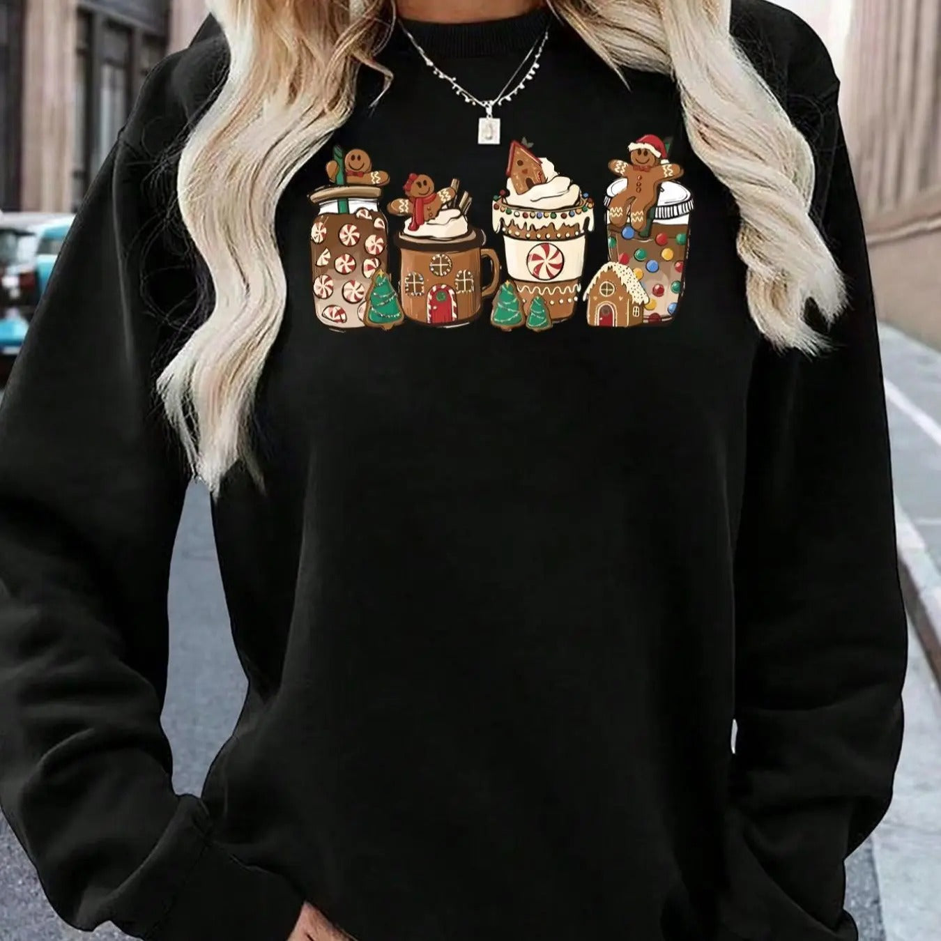 Women's Christmas Print Drop Shoulder Sweatshirt, Casual Long Sleeve Round Neck Pullover for Fall & Winter, Ladies...