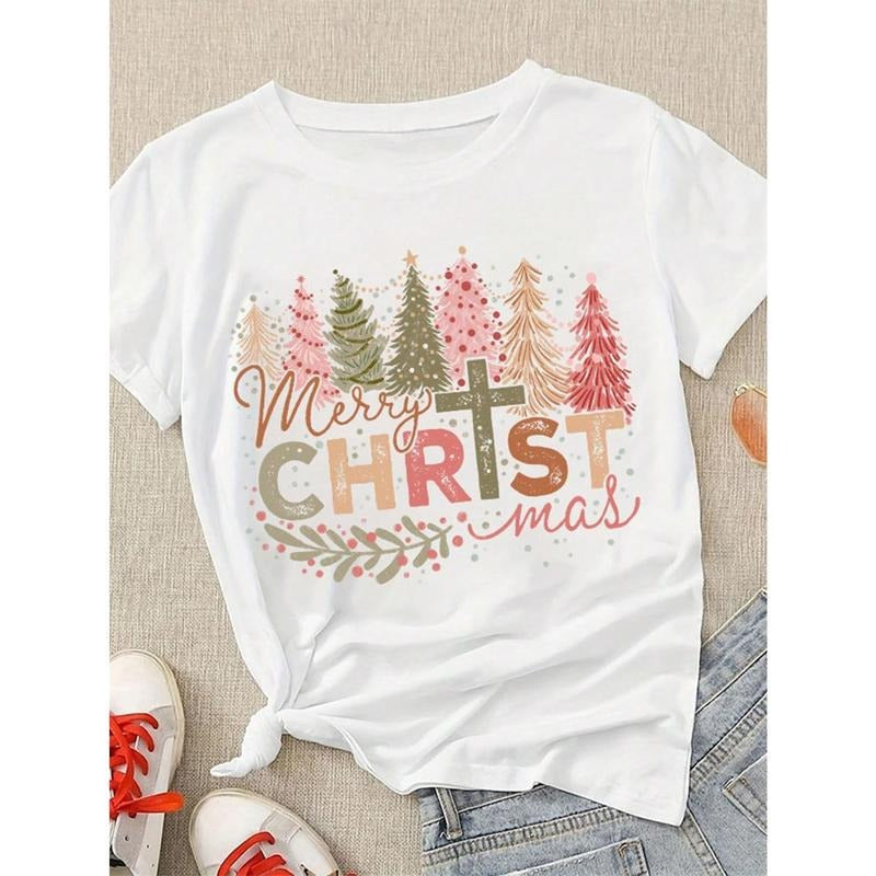 Women's Christmas Print Round Neck Short Sleeve Casual Versatile T-Shirt Hoodie, Sweatshirt | HypeCrazeTee.com