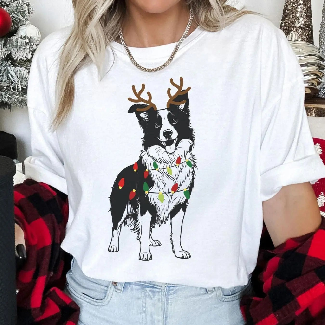 Women's Christmas Reindeer Dog Print Drop Shoulder Tee, Casual Short Sleeve Round Neck T-shirt for Summer, Women's Top...