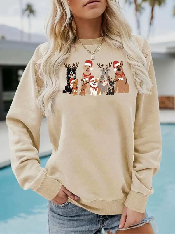 Women's Christmas Reindeer Print Drop Shoulder Sweatshirt, Casual Long Sleeve Round Neck Pullover for Daily Wear, Ladies...