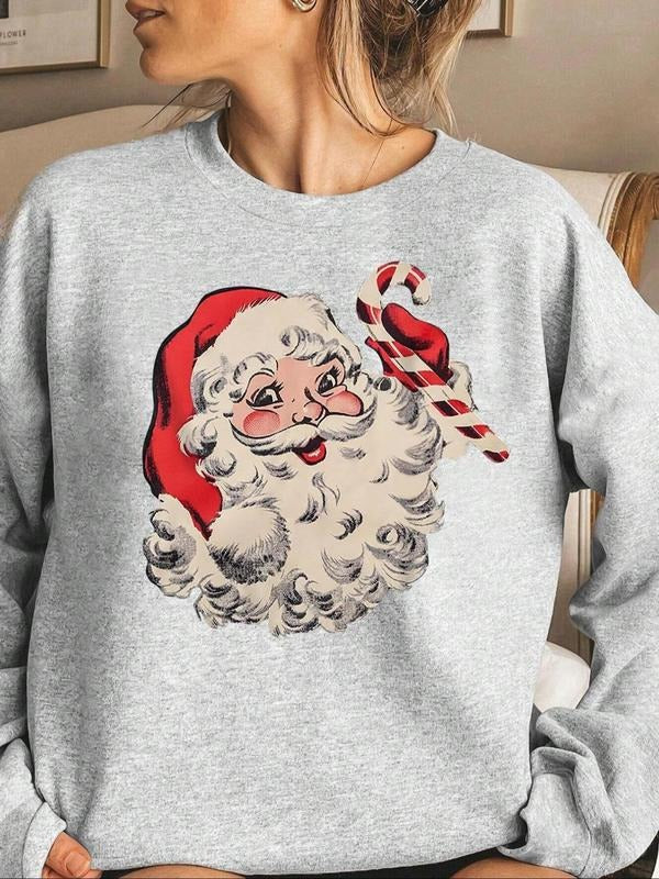 Women's Christmas Santa Claus Print Crew Neck Pullover, Casual Long Sleeve Sweatshirt for Spring & Fall, Women's Top for...
