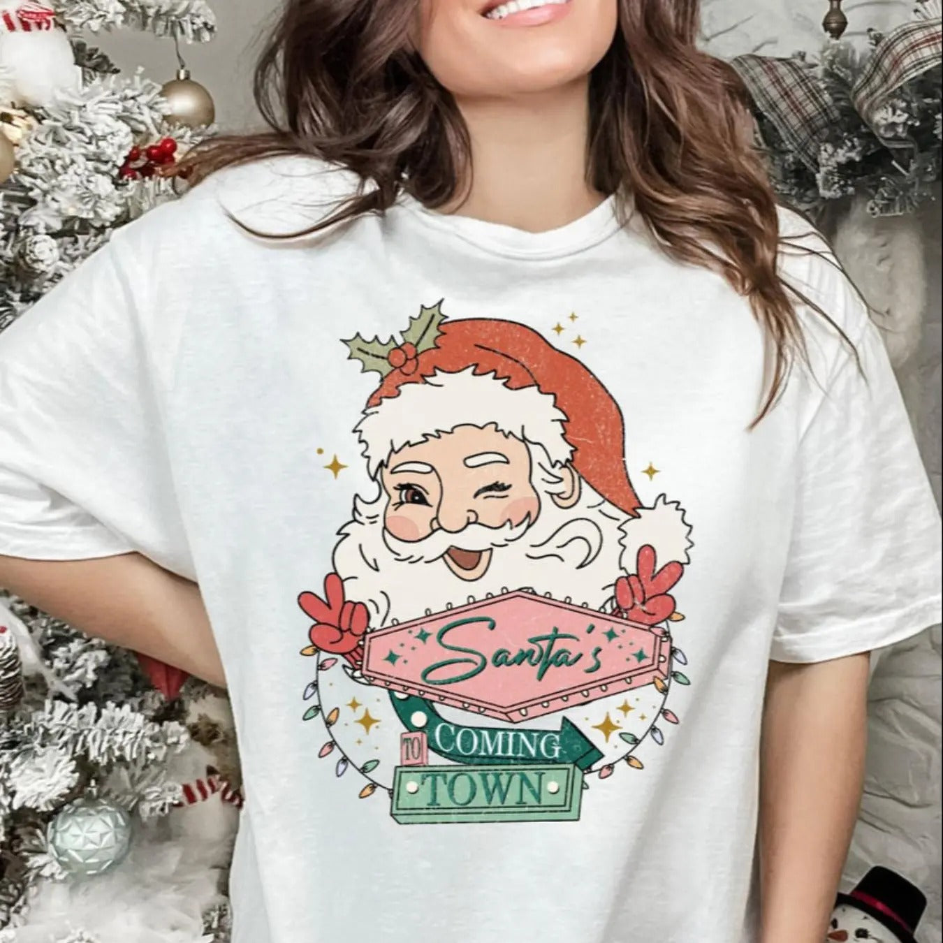 Women's Christmas Santa Claus Print Round Neck Tee, Casual Short Sleeve Crew Neck T-shirt for Summer, Fashion Women's Top...