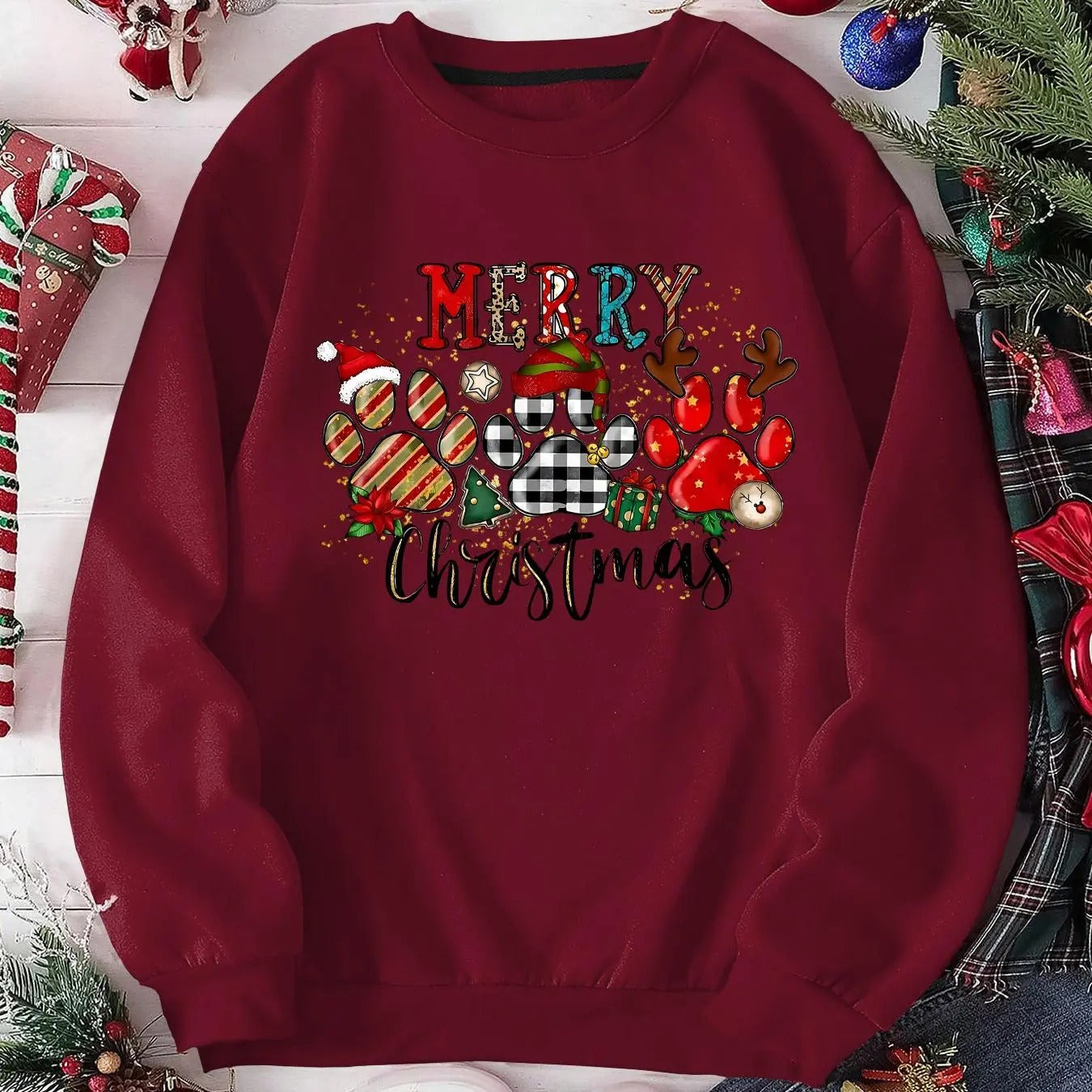 Women's Christmas Themed Cartoon Letter Print Pullover Sweatshirt, Casual Long Sleeve Crew Neck Sweatshirt for Daily...