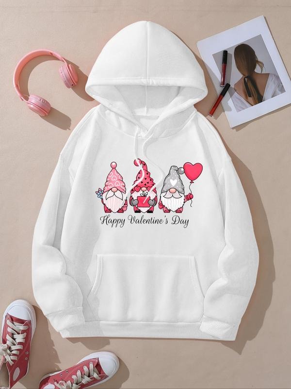 Women's Christmas Themed Cartoon Print Drawstring Pocket Hoodie, Casual Long Sleeve Hooded Sweatshirt for Fall & Winter,...