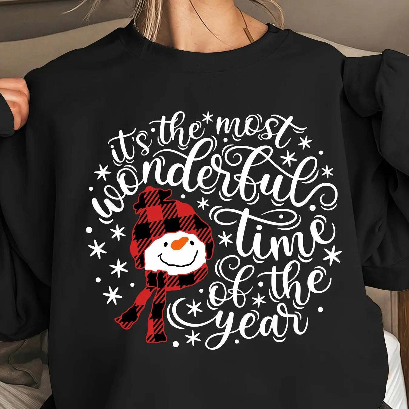 Women's Christmas Themed Cartoon Snowman & Letter Print Drop Shoulder Sweatshirt, Casual Long Sleeve Drawstring Pocket...