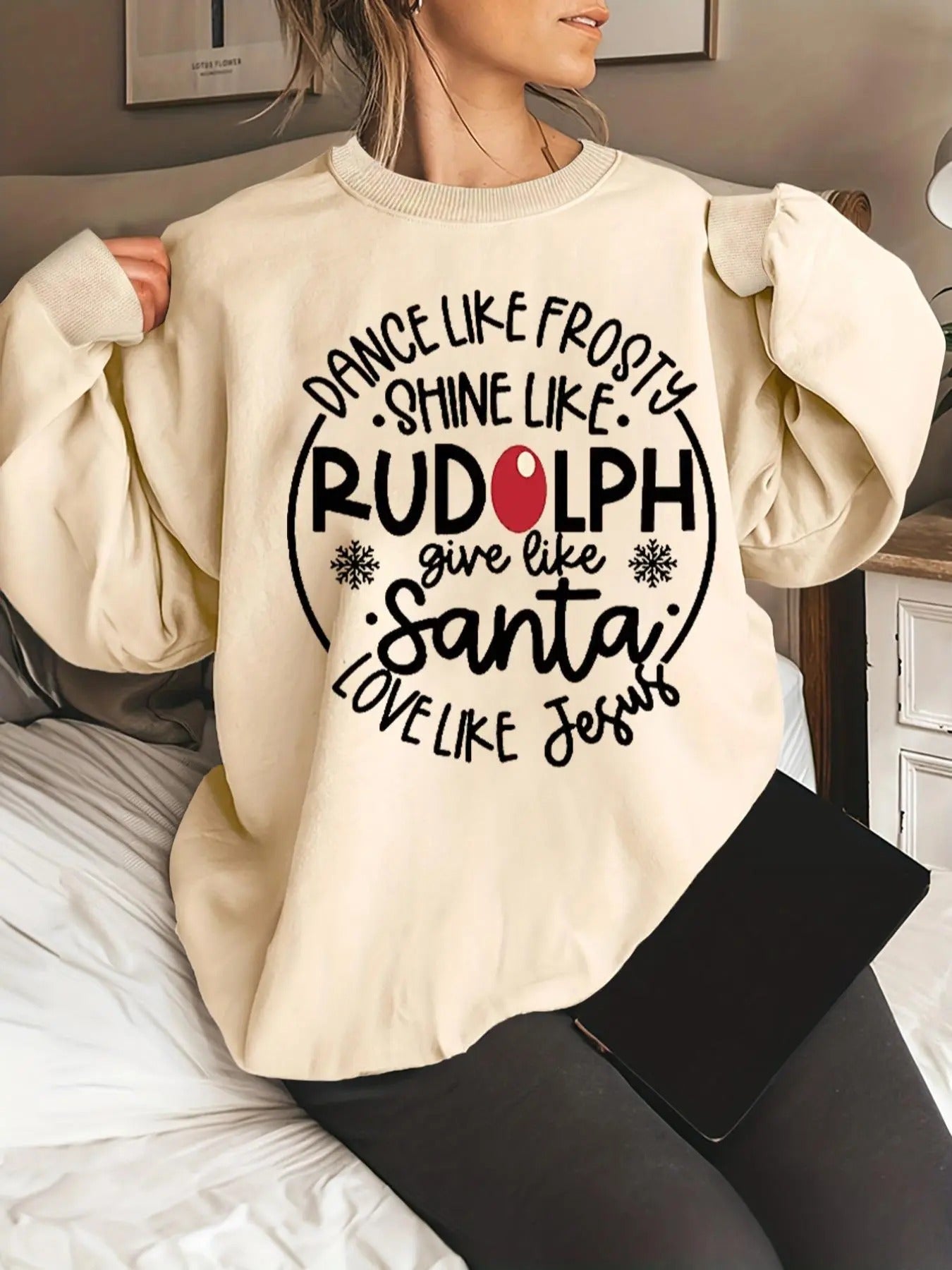 Women's Christmas Themed Letter Graphic Sweatshirt, Casual Drop Shoulder Round Neck Pullover, Women's Top for Daily Wear...