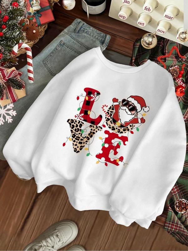 Women's Christmas Themed Letter Print Crew Neck Sweatshirt, Casual Long Sleeve Pullover for Daily Wear, Ladies Clothes...