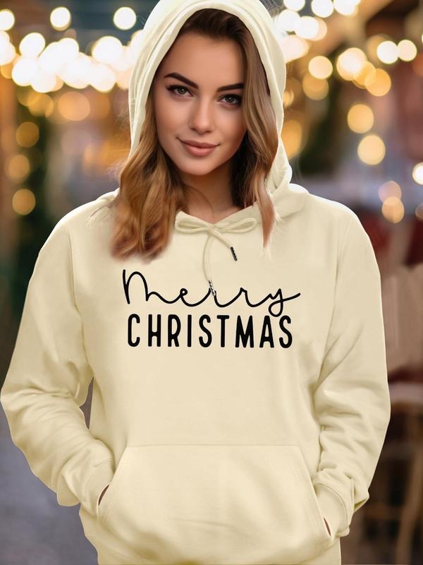 Themed Letter Print Drawstring Pocket Casual Long Sleeve Hooded Fall & Winter Clothes Daily T-Shirts, Hoodie, Sweatshirt