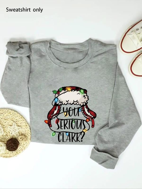 Women's Christmas Themed Letter Print Drop Shoulder Pullover, Casual Long Sleeve Crew Neck Sweatshirt for Fall & Winter,...