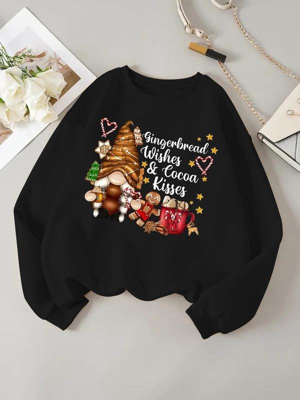 Women's Christmas Themed Letter Print Drop Shoulder Sweatshirt, Casual Long Sleeve Round Neck Pullover for Daily Wear,...