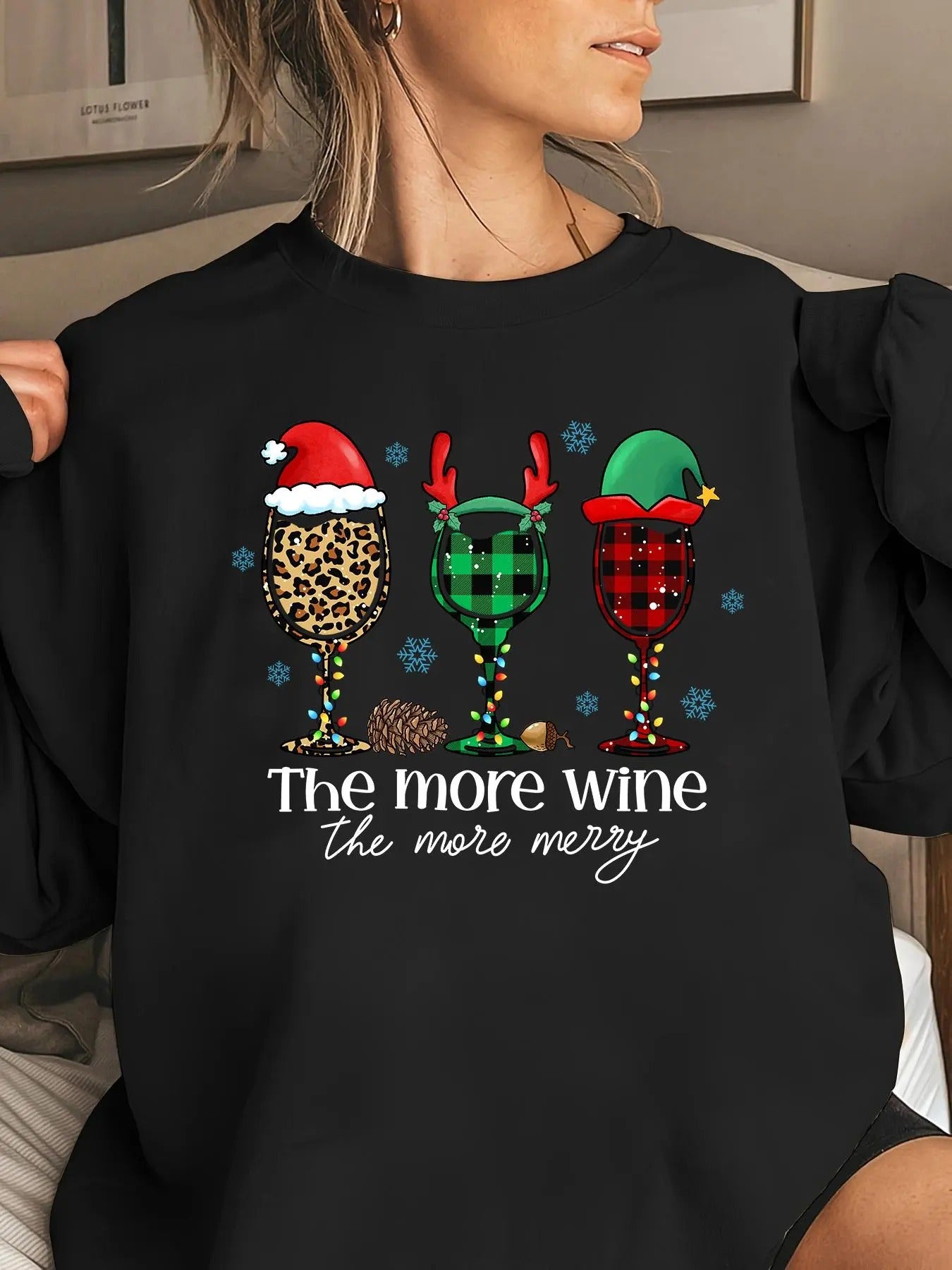 Women's Christmas Themed Letter Print Round Neck Pullover Sweatshirt, Casual Long Sleeve Crew Neck Sweatshirt for Fall &...