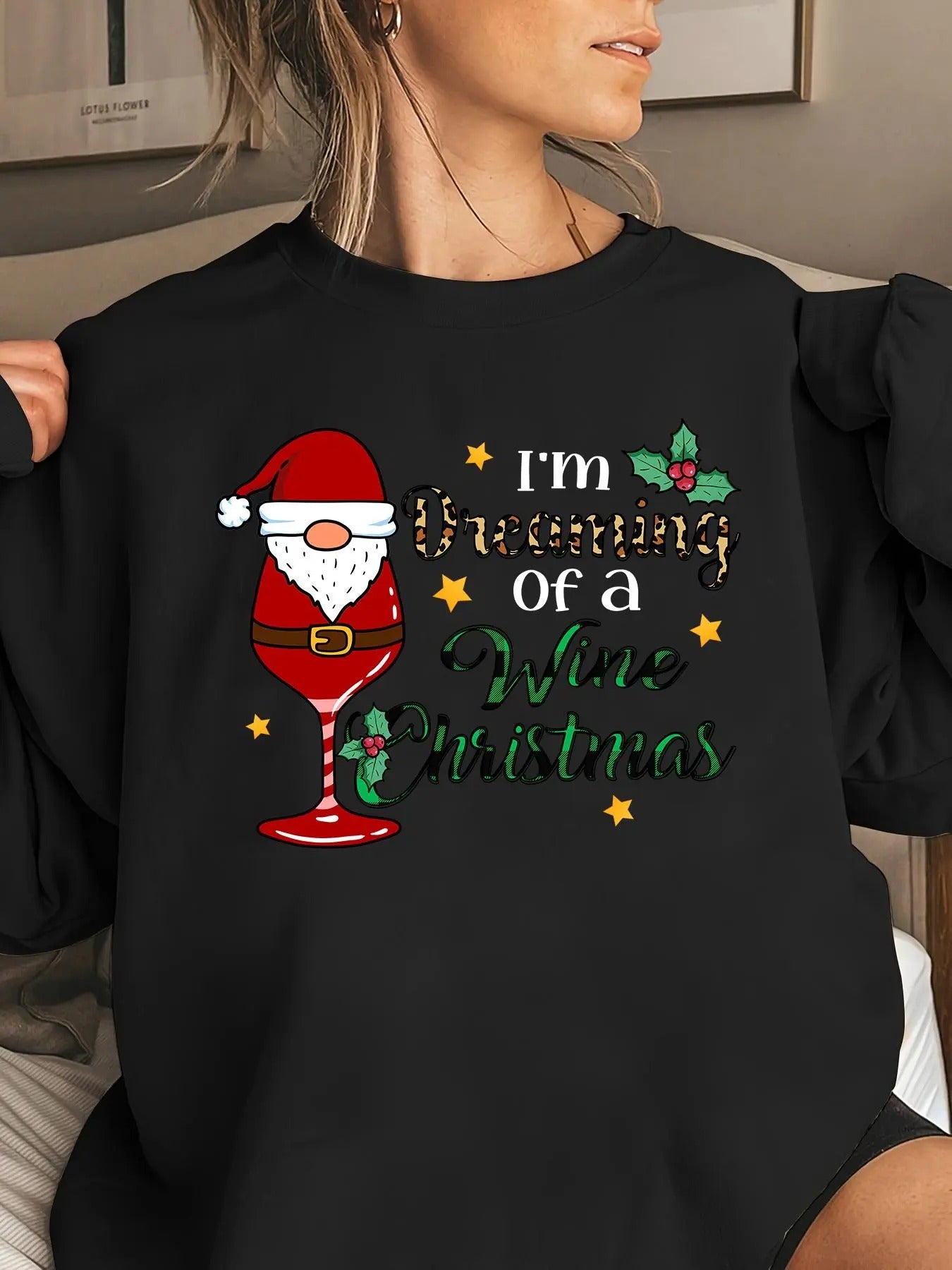 Women's Christmas Themed Letter Print Round Neck Pullover Sweatshirt, Casual Long Sleeve Crew Neck Sweatshirt for Fall &...