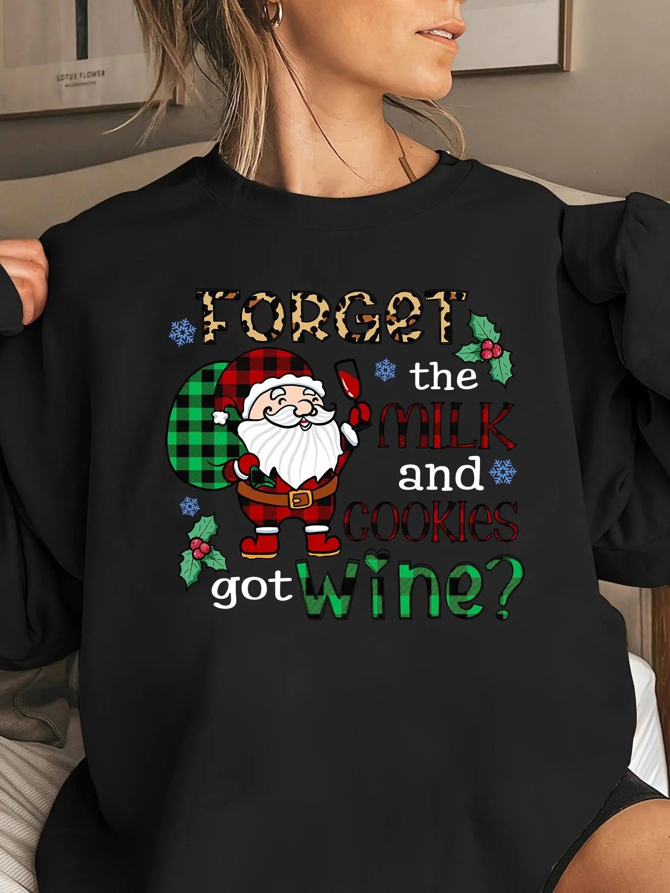 Women's Christmas Themed Letter Print Round Neck Pullover Sweatshirt, Casual Long Sleeve Crew Neck Sweatshirt for Fall &...