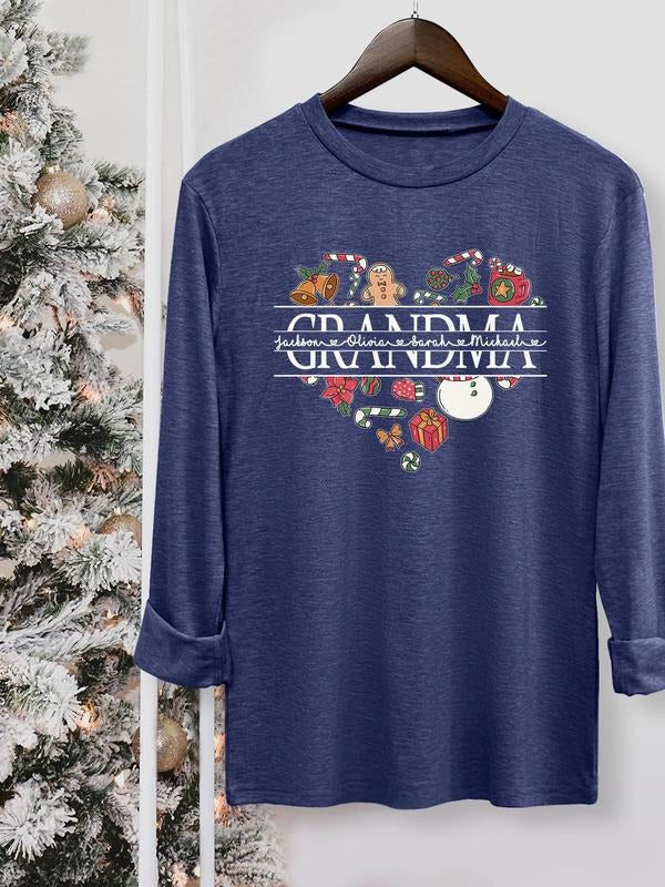 Themed Letter Print Round Neck Casual Long Sleeve Crew Neck Fall & Winter Top Daily T-Shirts, Hoodie, Sweatshirt