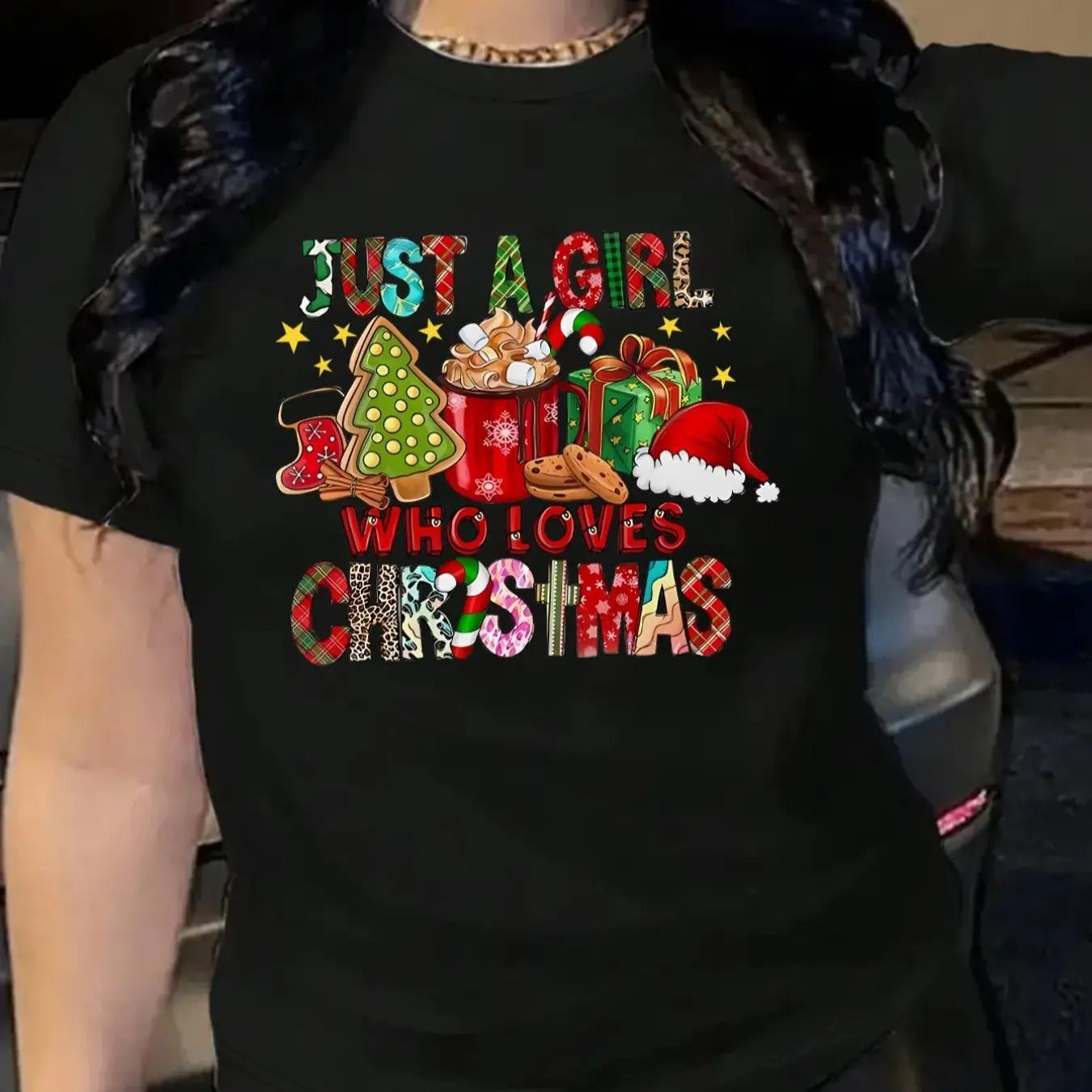 Women's Christmas Themed Letter Print Round Neck Tee, Casual Short Sleeve Crew Neck T-Shirt for Summer, Fashion Women's...
