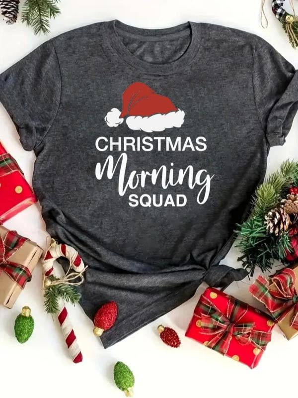 Women's Christmas Themed Round Neck Graphic Tee, Casual Short Sleeve Crew Neck T-shirt for Daily Holiday Vacation Outdoor...