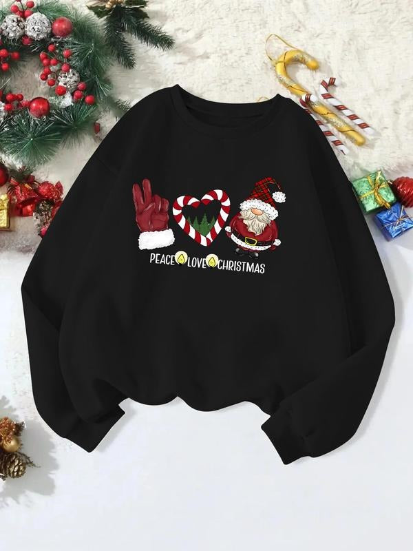 Women's Christmas Themed Sweatshirt, Casual Santa Claus Print Long Sleeve Pullover for Daily Wear, Ladies Spring & Fall...