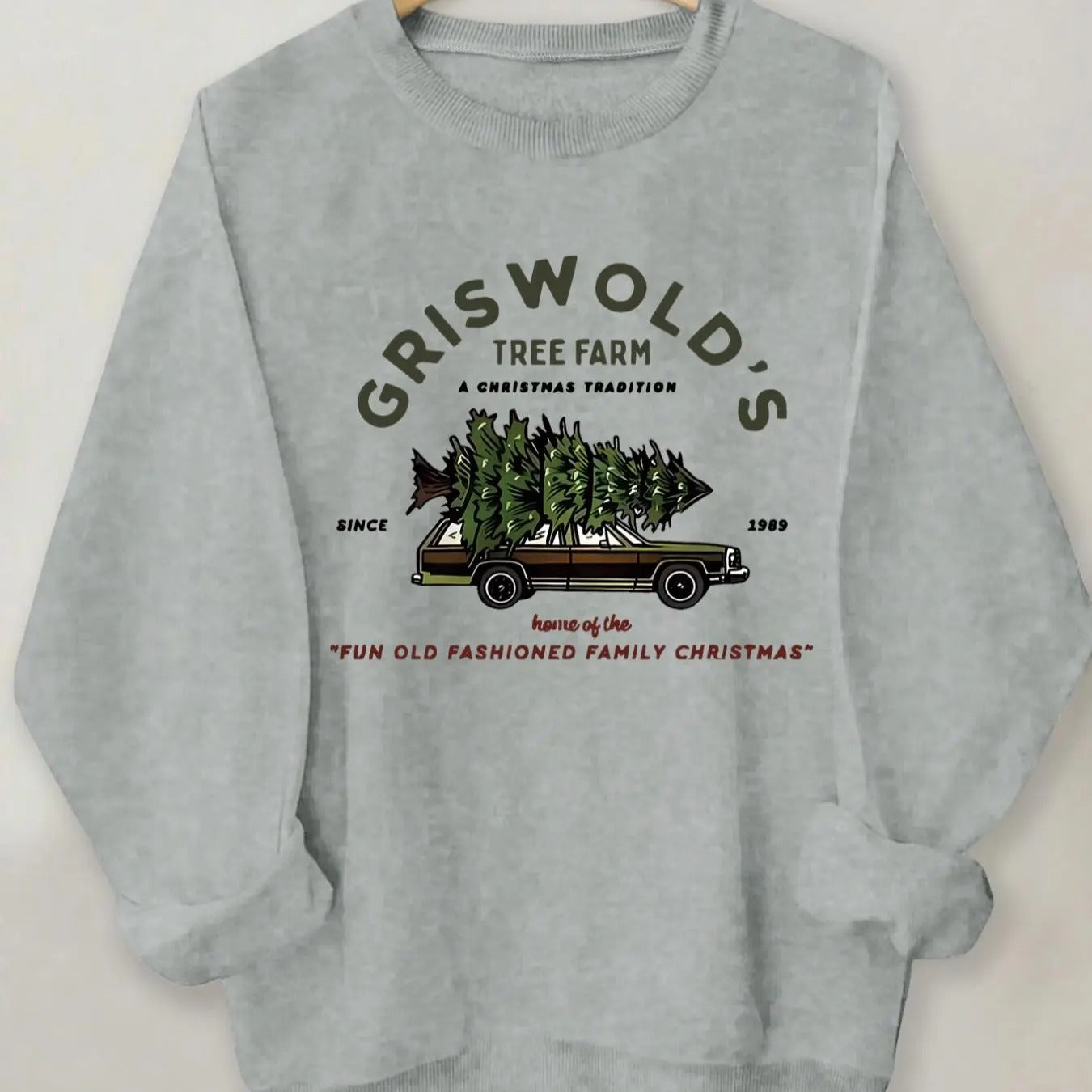 Women's Christmas Tree & Car & Letter Print Crew Neck Sweatshirt, Casual Long Sleeve Pullover, Women's Fall & Winter...