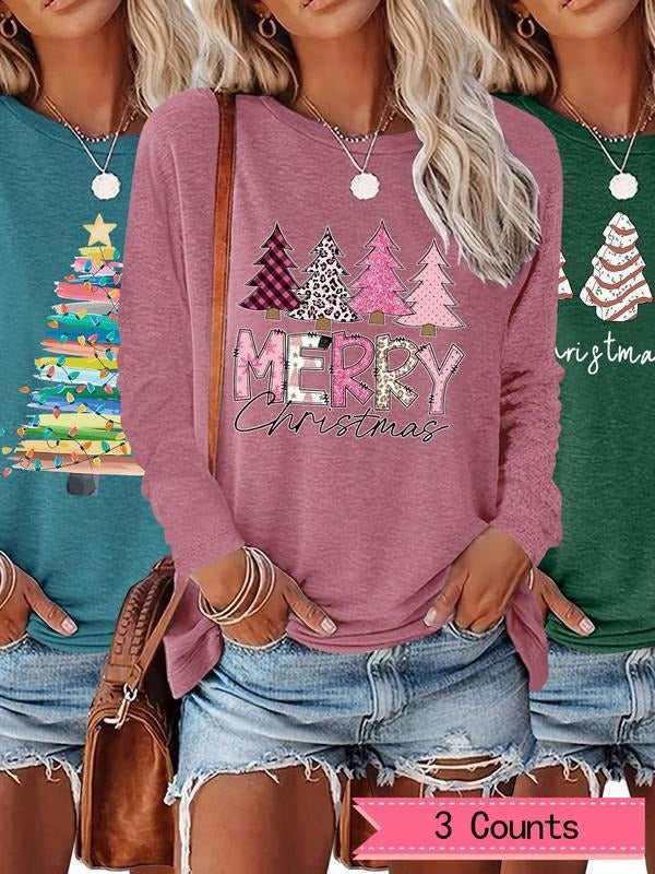 Tree & Letter Print Round Neck Casual Long Sleeve Crew Neck Fall & Winter Top Daily Wearstyle{N002}2 T-Shirts, Hoodie, Sweatshirt