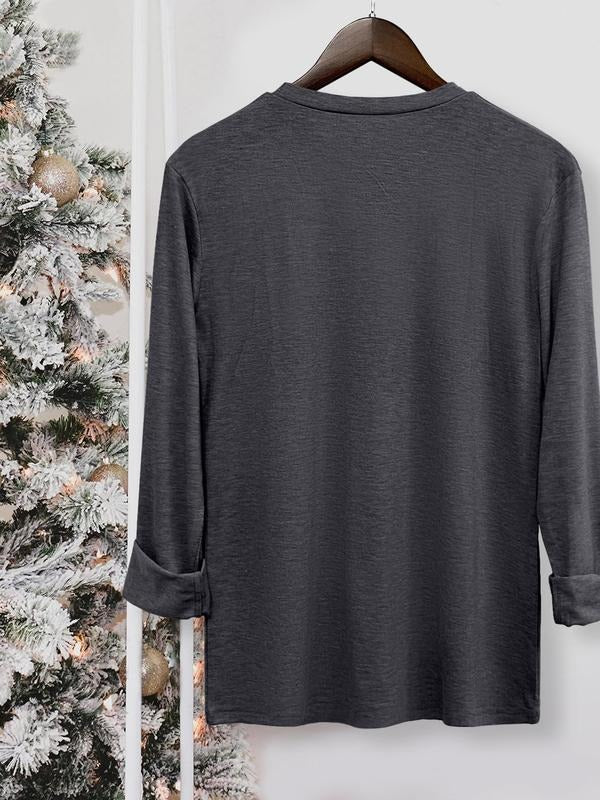Tree & Letter Print Round Neck Casual Long Sleeve Crew Neck Fall & Winter Top Daily Wearstyle{N002}3 T-Shirts, Hoodie, Sweatshirt