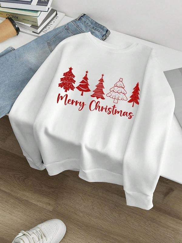 Women's Christmas Tree Print Crew Neck Pullover, Casual Long Sleeve Sweatshirt for Spring & Fall, Women's Top for Daily...