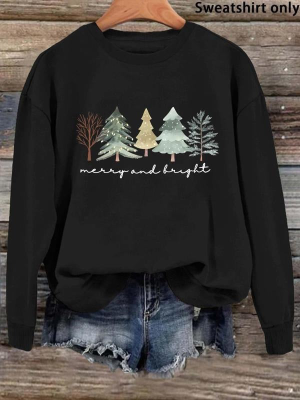 Women's Christmas Tree Print Crew Neck Sweatshirt, Casual Long Sleeve Pullover for Fall & Winter, Ladies Clothes for...