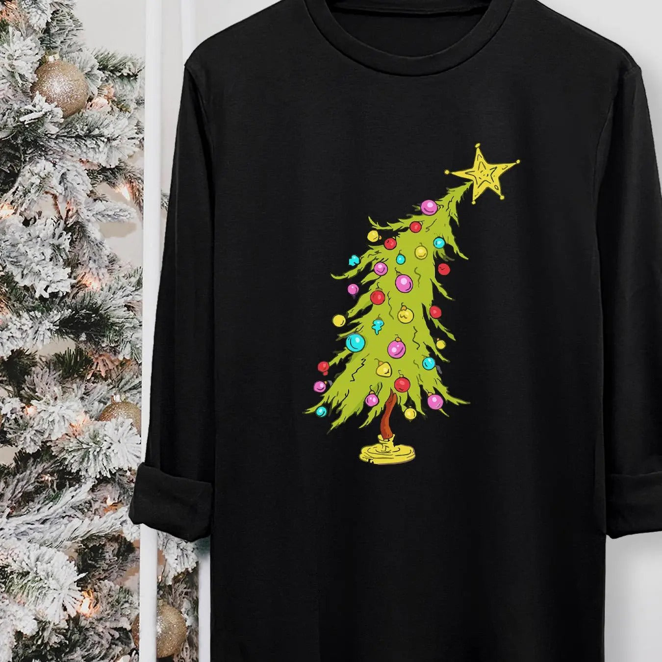 Tree Print Round Neck Casual Long Sleeve Crew Neck Fall & Winter Top Daily Wearstyle{N002}2 T-Shirts, Hoodie, Sweatshirt
