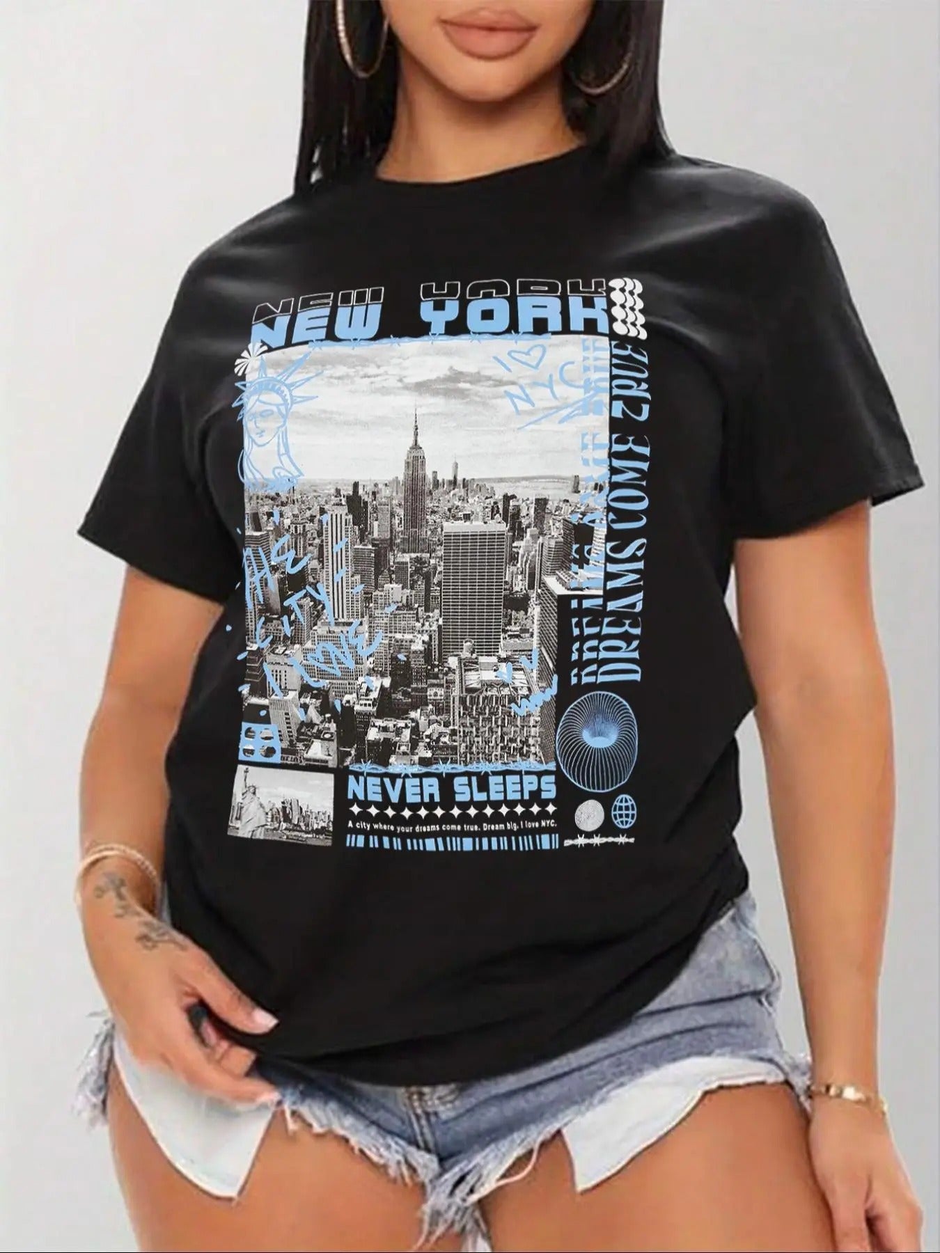 Women's City Landscape Print Round Neck Tee, Fashion Casual Short Sleeve T-shirt, Ladies Summer Clothes for Daily Wear...