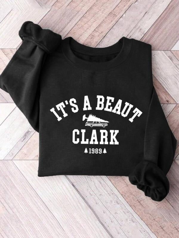 Women's Clark Letter Print Round Neck Sweatshirt, Comfortable Long Sleeve Pullover, Fall & Winter Fashion Casual Top,...