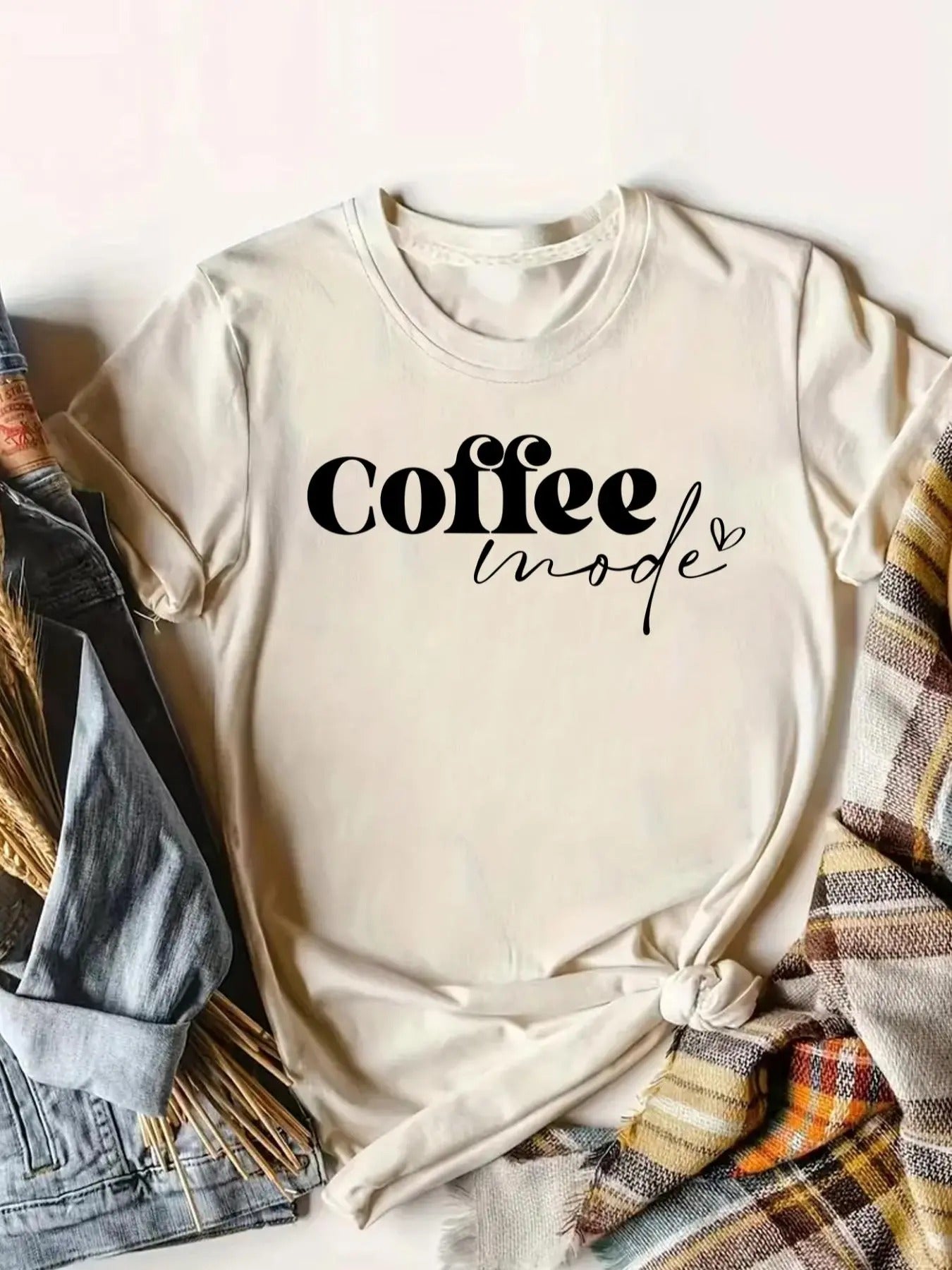 Women's Coffee Mode Round Neck Graphic Tee, Casual Letter Print Short Sleeve T-shirt for Daily Wear, Ladies Clothes for...