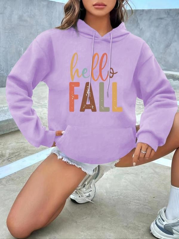 Women's Colorful Letter Print Drop Shoulder Hoodie, Fashion Casual Drawstring Pocket Hooded Sweatshirt for Daily Holiday...