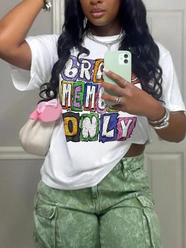 Women's Colorful Letter Print Round Neck Graphic Tee, Vintage Trendy Casual Short Sleeve T-shirt for Daily Wear, Ladies...