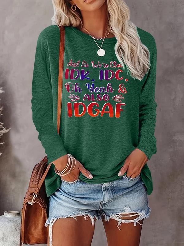 Colorful Letter Print Round Neck Casual Long Sleeve Crew Neck Fall & Winter Clothes Daily T-Shirts, Hoodie, Sweatshirt