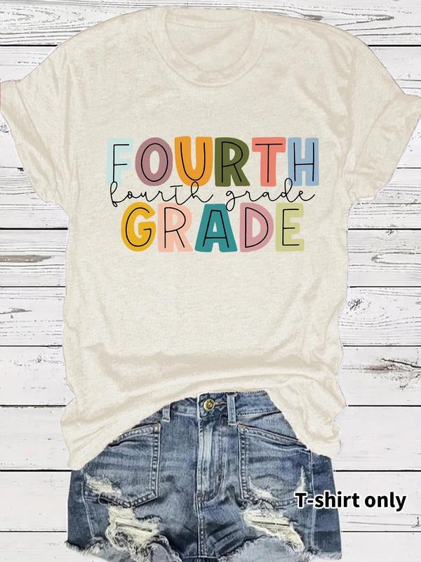 Women's Colorful Letter Print Round Neck Tee, Vintage Trendy Casual Short Sleeve T-shirt for Daily Wear, Ladies Summer,...
