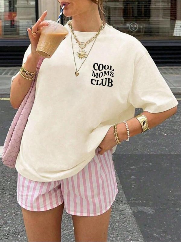 Women's Cool Mom's Club Round Neck Graphic Tee, Vintage Trendy Casual Short Sleeve T-shirt for Daily Wear, Ladies Summer,...