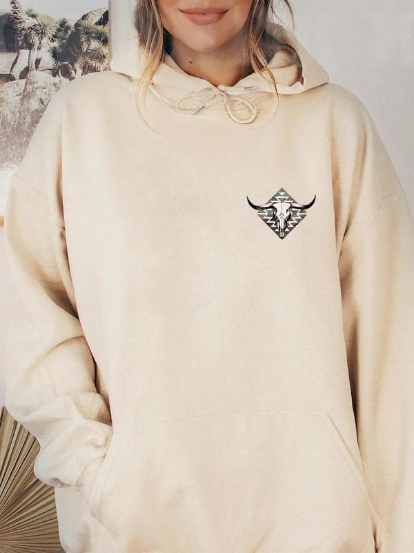 Women's Country Cattle Head Graphic Drop Shoulder Graphic Hoodie, Fashion Casual Drawstring Pocket Hooded Sweatshirt for...