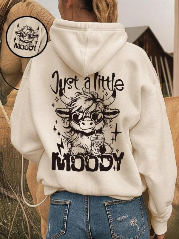 Women's Cow & Letter Print Hoodie, Fashion Casual Hooded Sweatshirt for Daily Holiday Outdoor Wear, Women Clothing for...