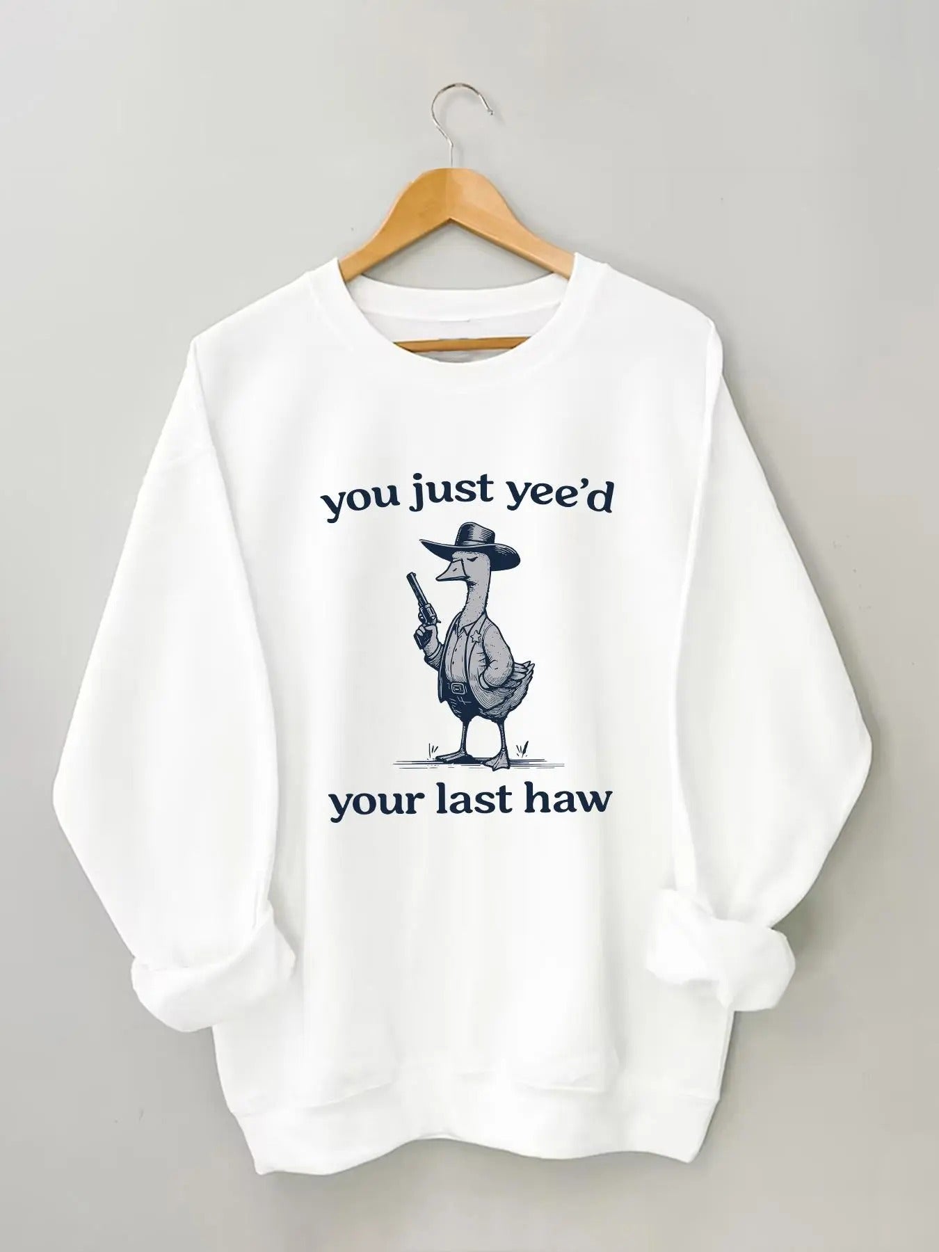 Women's Cowboy Goose & Letter Print Round Neck Sweatshirt, Casual Long Sleeve Crew Neck Pullover for Daily Wear, Ladies...