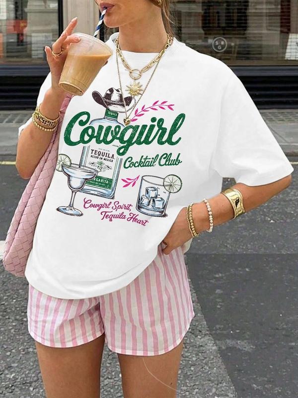 Women's Cowgirl Round Neck Graphic Tee, Vintage Trendy Casual Cowgirl T-shirt for Daily Wear, Ladies Summer Outfit, Top...