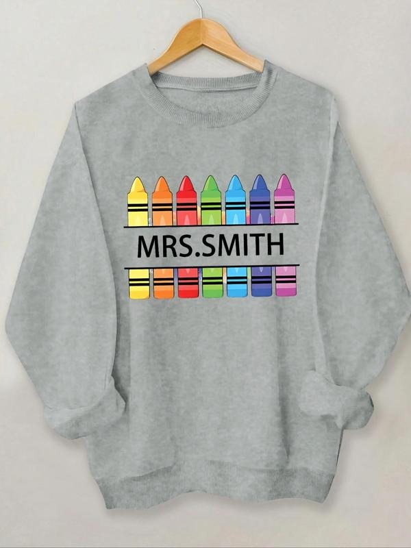 Women's Crayon & Letter Print Sweatshirt, Casual Long Sleeve Crew Neck Pullover for Daily Wear, Fashion Top for Ladies...